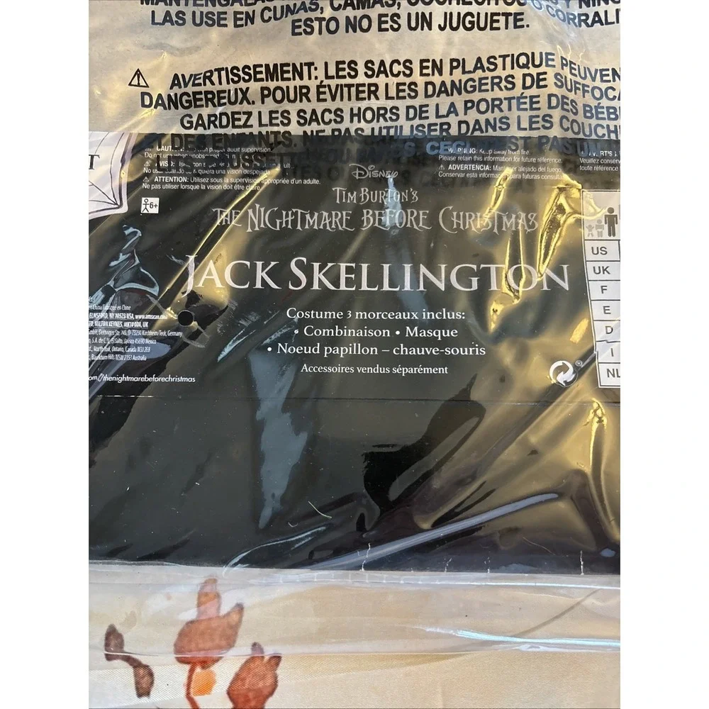 Nightmare Before Christmas Jack Skellington Kids Costume Sz M 8-10 Suit Mask Tie
